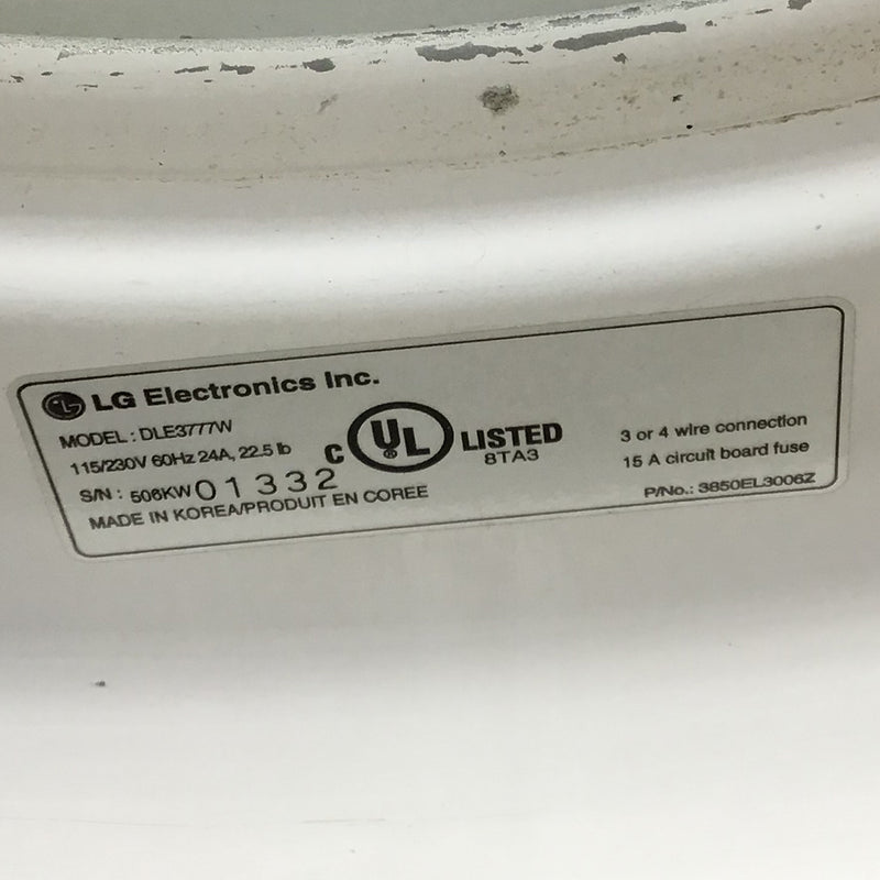 Used LG Electric Dryer Model No. DLE3777W