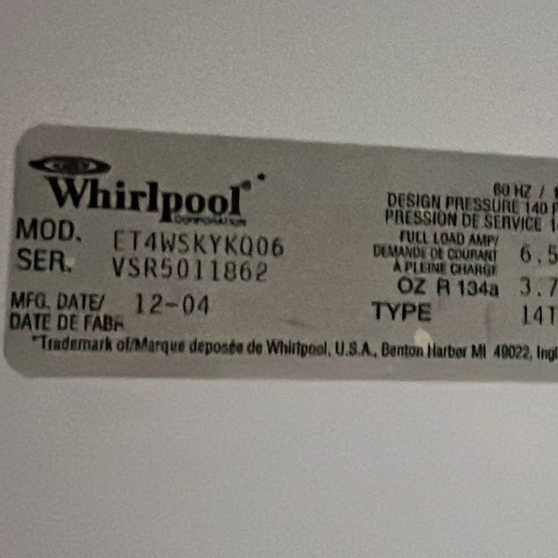 Used Whirlpool Refrigerator Model No. ET4WSKYKQ06